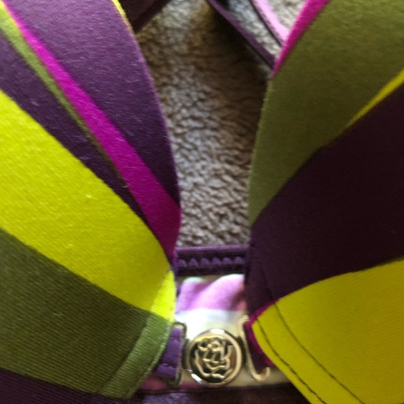 World Wide Bra. Green and purple neon stripes. Size 36 B - Picture 3 of 3
